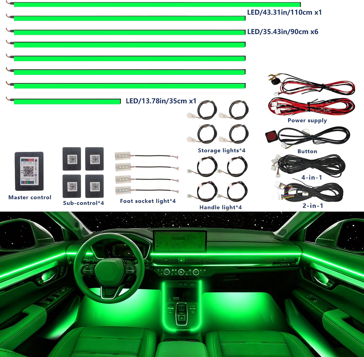 Acrylic Car Interior LED Ambient Light, for Volkswagen Taos 2022,2023,2024 RGB 20 in 1， Equipped with Wireless APP Control and Neon Fiber Optic Lighting Function LED Light Strip