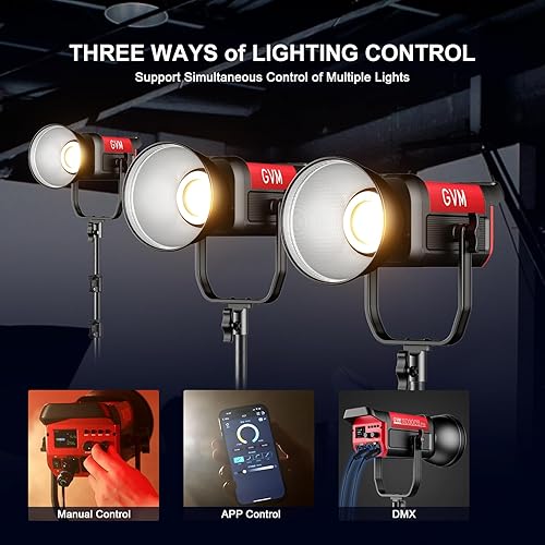 Miniatura 10 de GVM Kit de luz LED de video 65000Luxm, luces de estudio de 300 W con caja de luz de linterna, iluminación de video regulable de 2700-6800K con