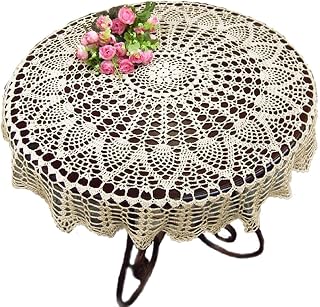 KEPSWET Cotton Sunflower Handmade Crochet Lace Tablecloth Beige 40 inch