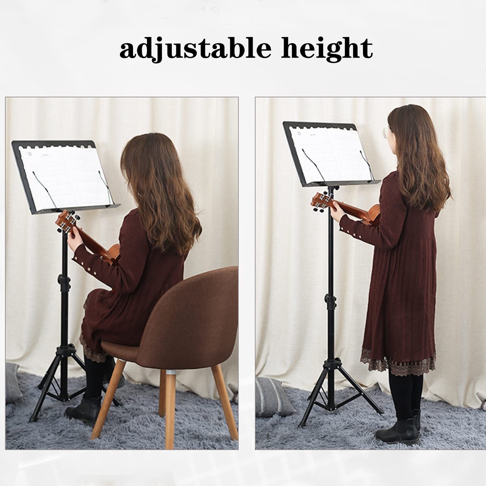 HJXGQJM Atril for Partitura Plegable Portátil Musica Metalico Soporte De Ajustables, Atril Musica for Partitura Plegable con Bolsa De Transporte, for Violinistas De Guitarra De Violín,Negro