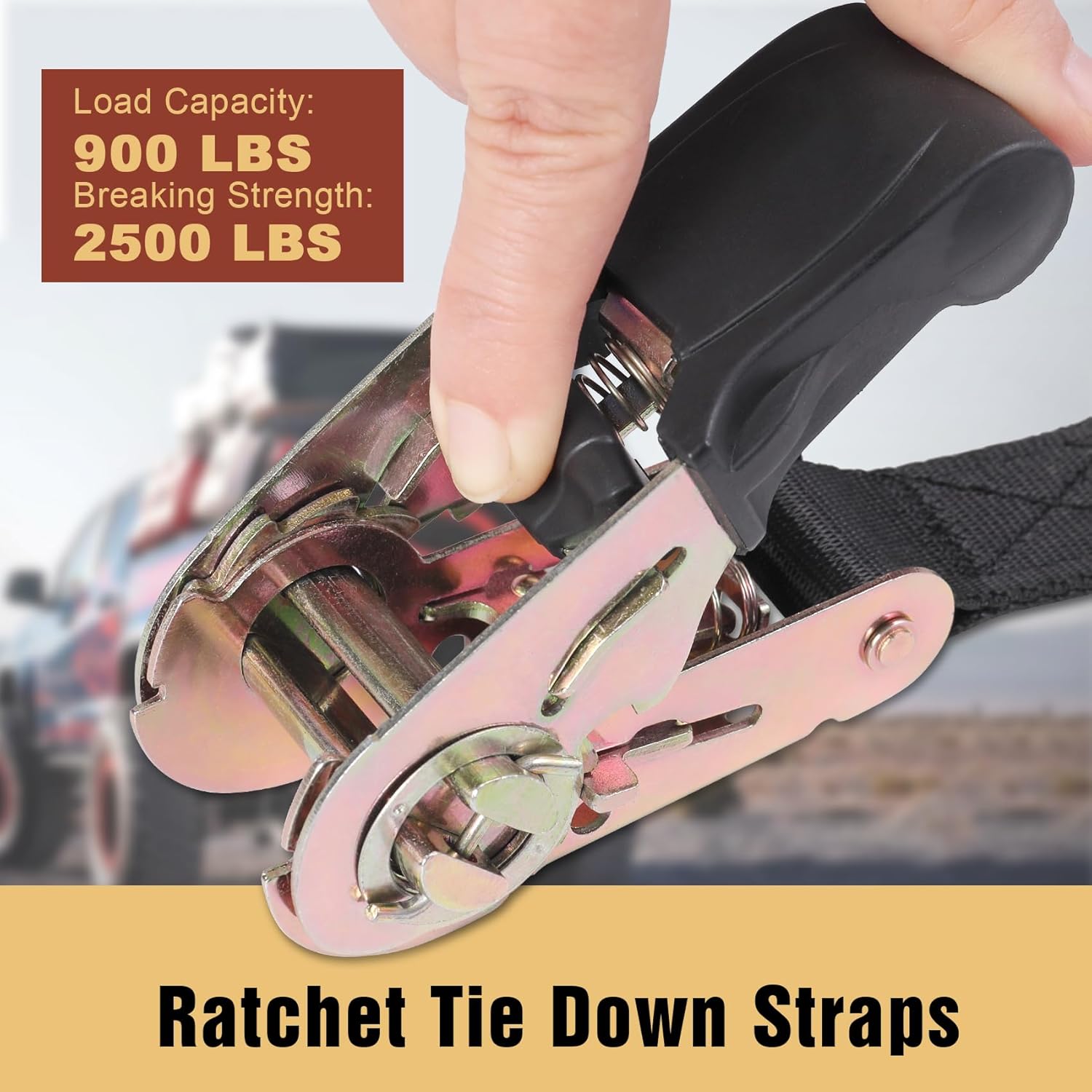 Endless Ratchet Strap, Black Ratchet Straps Heavy Duty Tie Down Straps 1 Inch Simple Strap for Motorcycles, Trailer, Kayak, Cargo, Roof Rack (1in x 8ft-2pcs) - Image 2