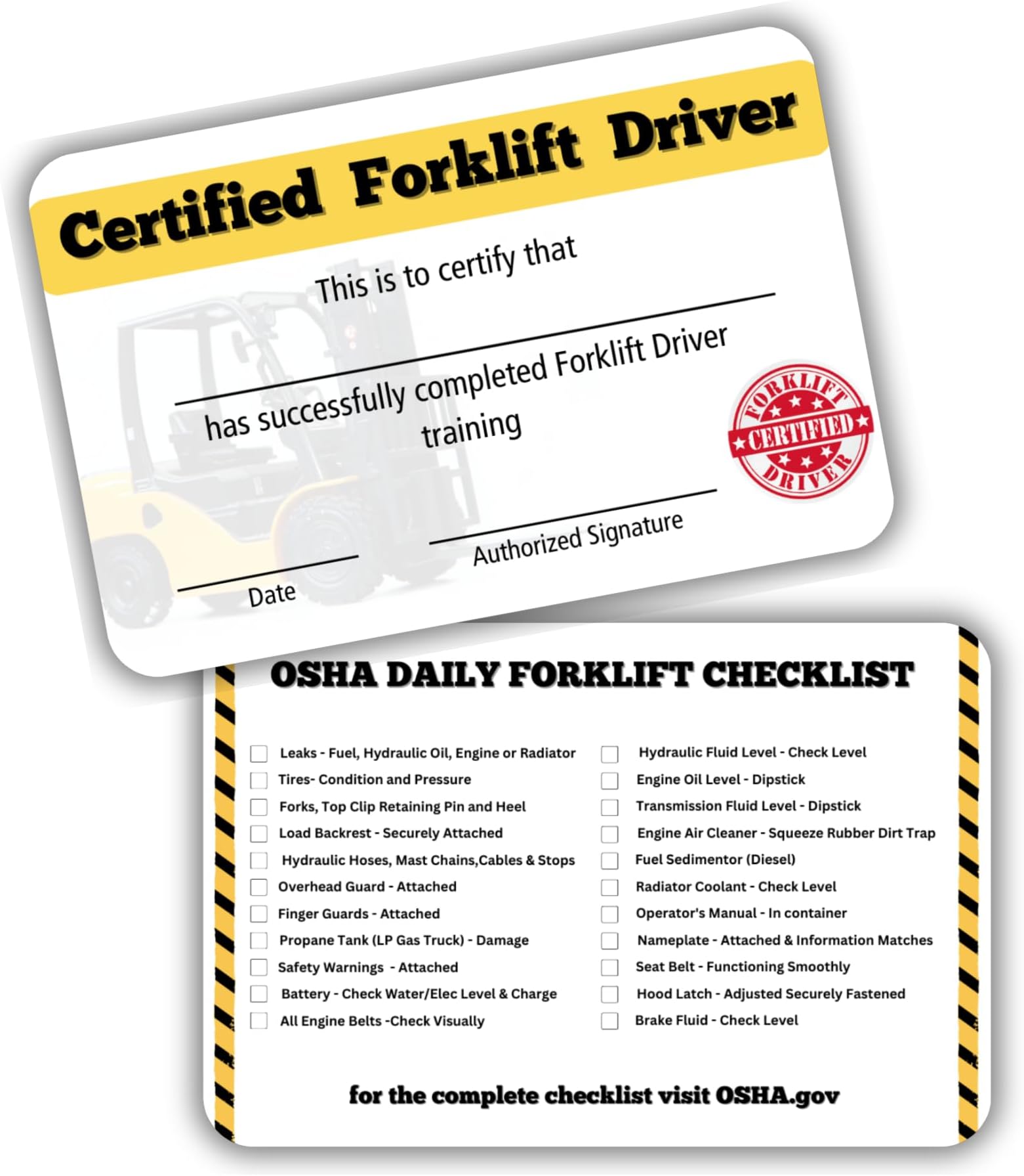 Lashicorn Qualified Forklift Operator Certification Cards | 5 pk Bulk Wallet Cards for Aerial Lift Operators Accessories for Checklist 3.5 x 2.25