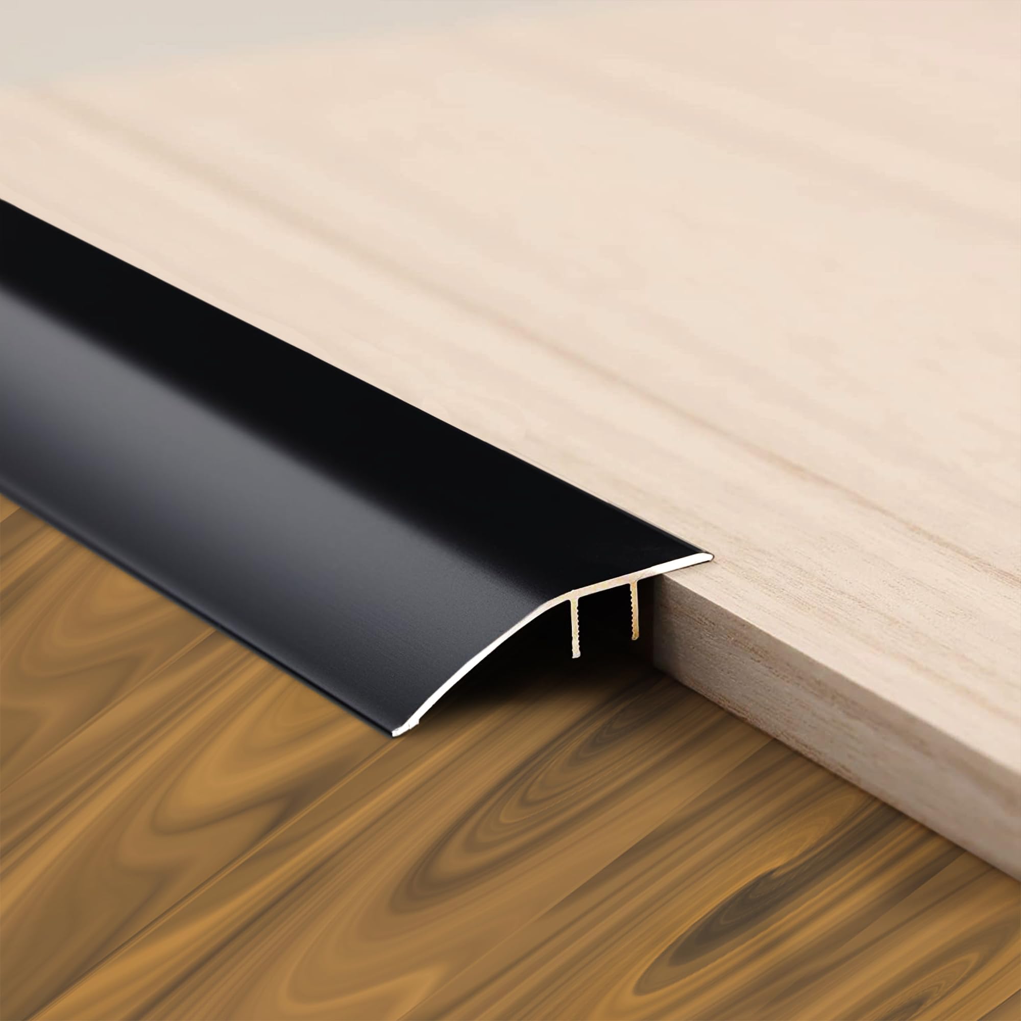 2Pack Aluminum Floor Transition Threshold Strip 36 inch by 1+3/4 inch,Black Doorway Edge Trim for Carpet to Tile Transition Strip,Bedroom Kitchen Bathroom Doors Reducer Floor Gap Cover