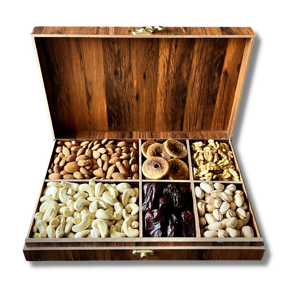 The NutJob Nuts and Seeds Gift Box - Dried Fruits and Seeds in a Wooden Box - 650g - Almonds, Dates, Anjeer, Cashews, Pista, Walnut Premium - Luxury Gift - Premium Gift Box (B0CL4M2FSC) Amazon Price History, Amazon Price Tracker