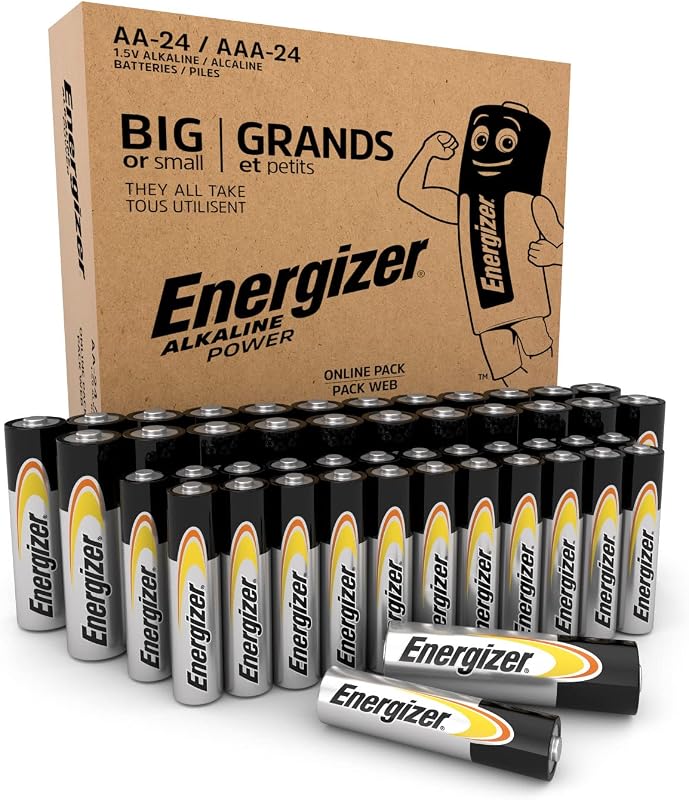 Energizer Alkaline Power AA + AAA Batteries (48 Combo Pack) - Double and Triple A Battery 1.5V - 50% Longer Lasting - Everyday Devices - 0% Plastic Packaging - 7 Year Shelf-Life [Amazon Exclusive] Single Single