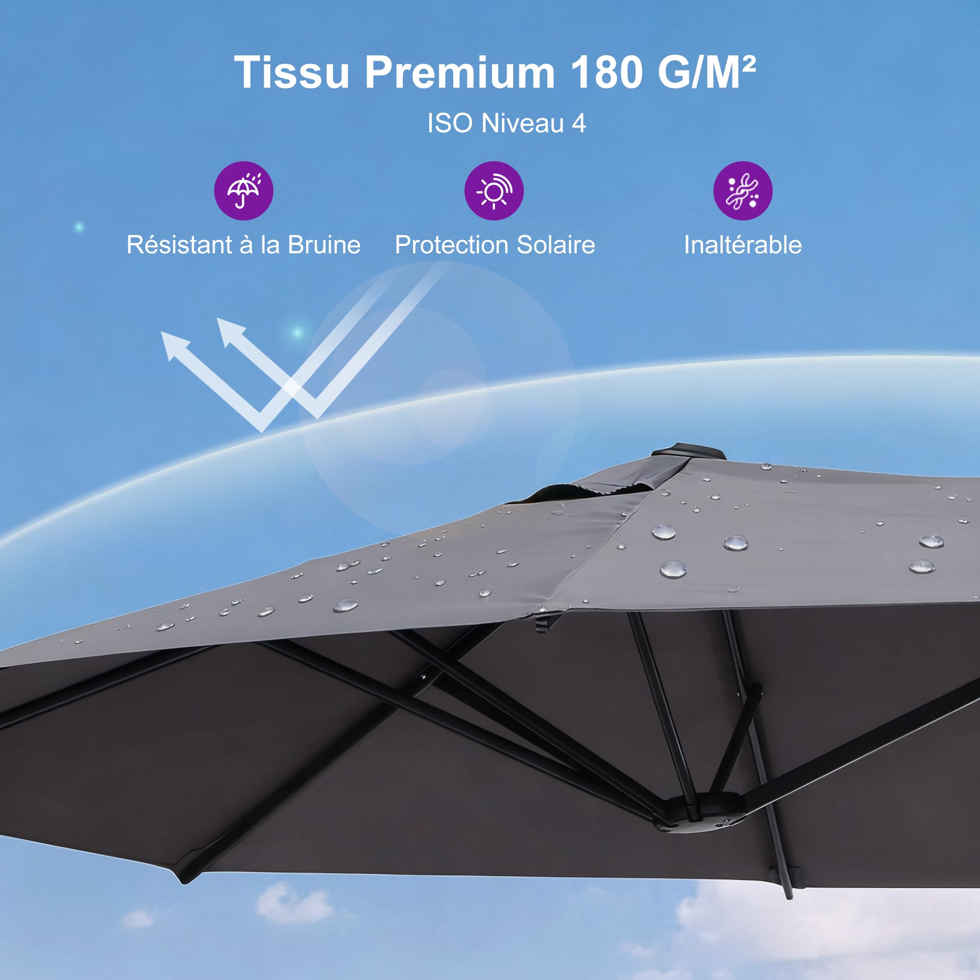 PURPLE LEAF Parasol de Jardin Extérieur avec Pied 4,25 x 2,45 x 2,4 m Gris