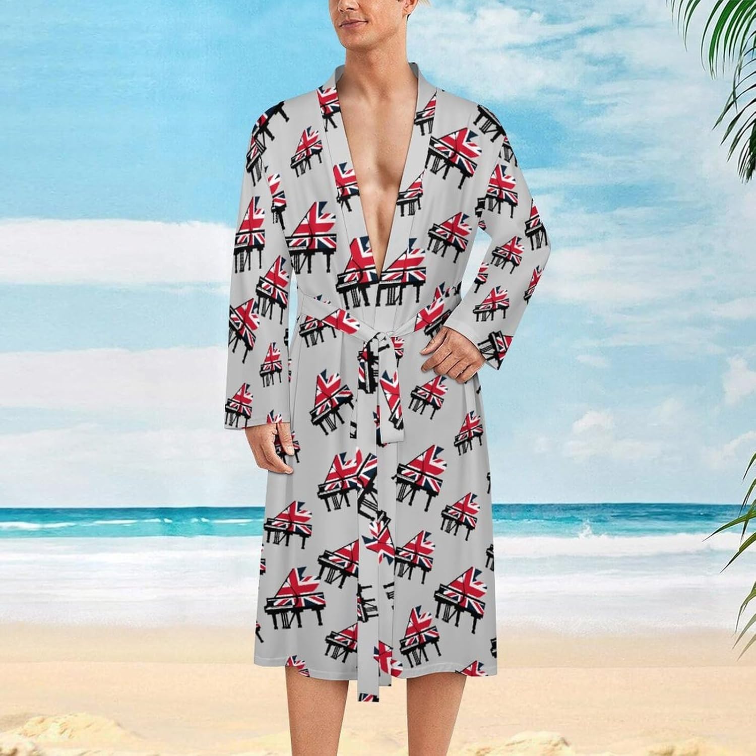 Great Britain England Piano Mens Robe Long Bathrobe for Women Bath Robes Lightweight Soft Printed Sleepwear