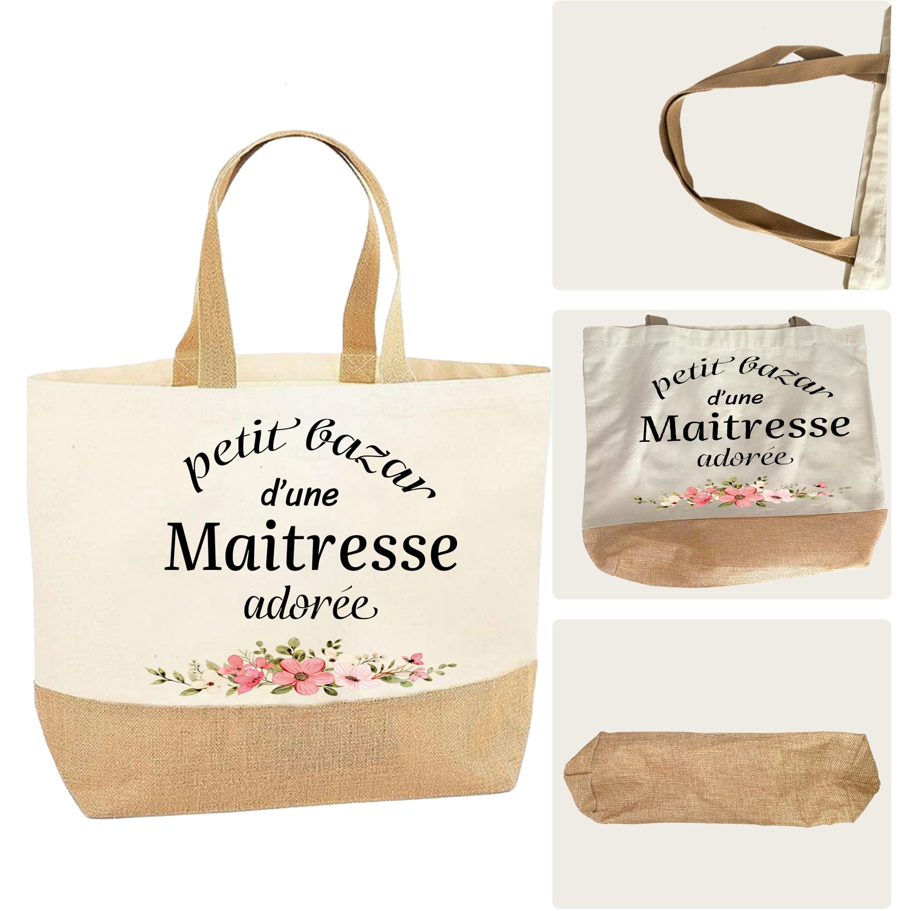 Cadeau Maitresse Sac Tote Bag Maitresse Trousse de Maquillage Porte Clé Maitresse Cadeau d'École Fin d'Année Fin d'Année Noël