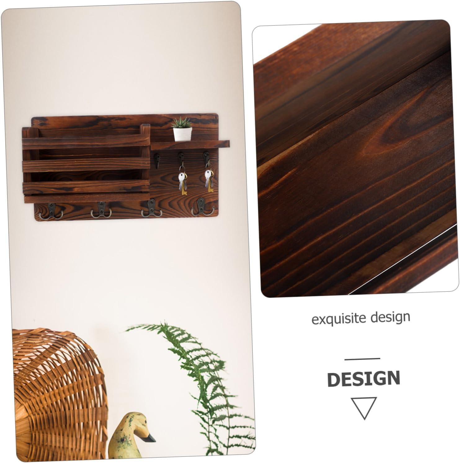 Key Holder for Wall Mail Storage Wooden Key Rack Elegant Wall Mount Hook Rack