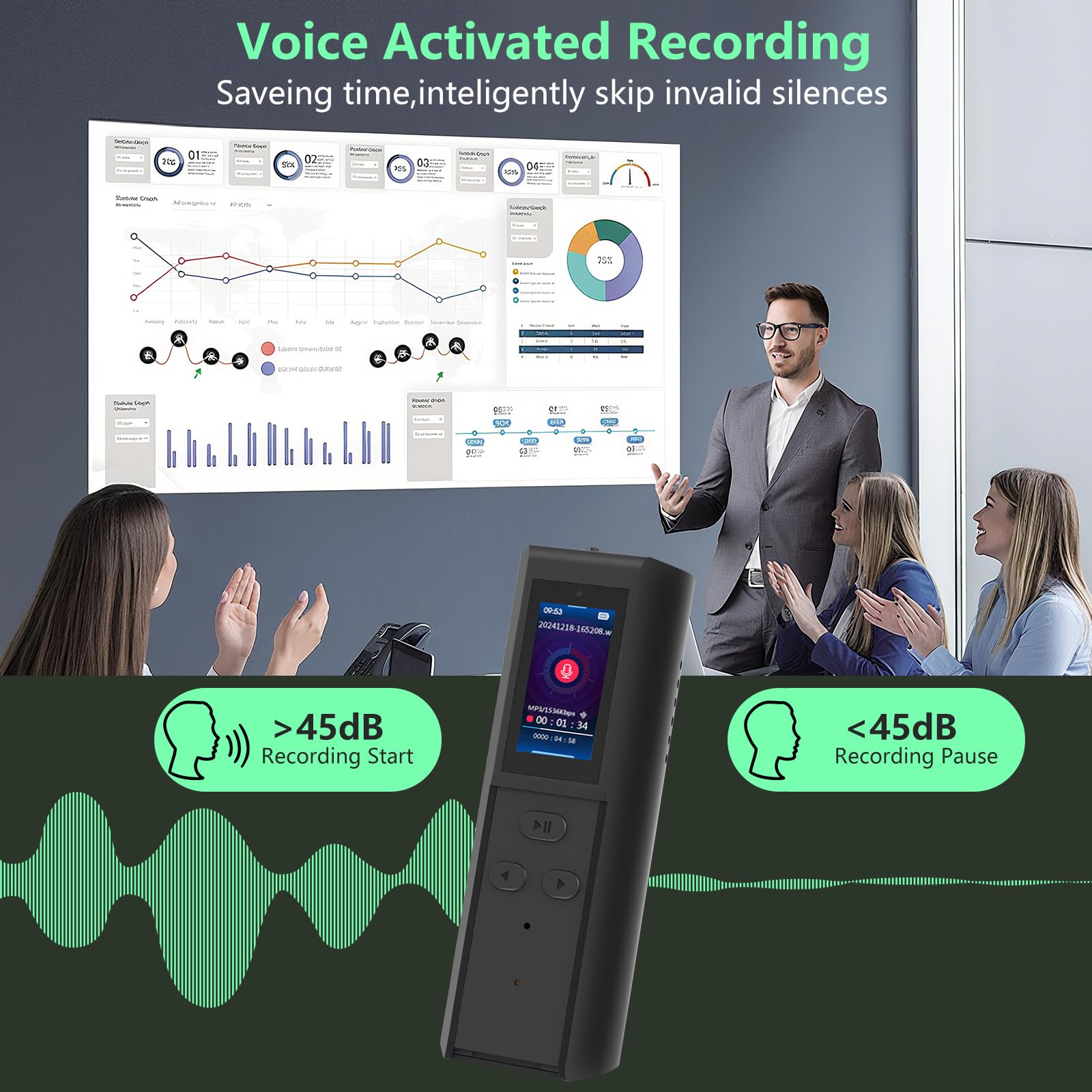 【128GB Digitales Diktiergerät mit Wiedergabe】Magnetischer Audiorecorder mit AI-Rauschunterdrückung, 230 Stunden kontinuierliches Aufnahmegerät, Sprachaktivierter Recorder für Vorträge Meetings
