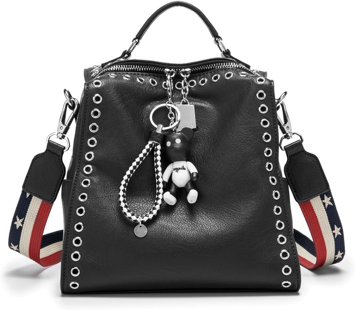 Womens Rucksack Backpacks Anti-Theft Totes Top-Handle Handbags Ladies PU Leather 3020 1pcs Set Black