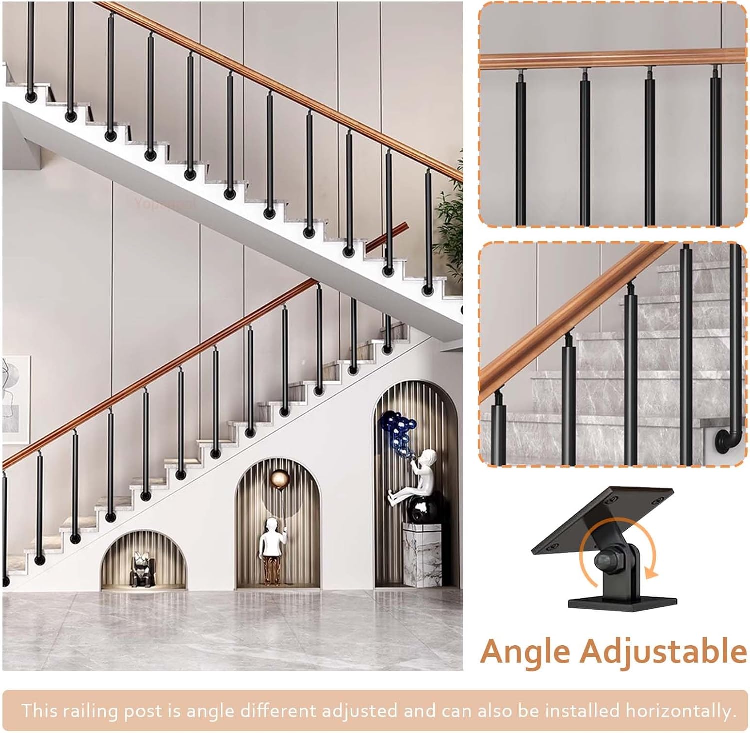 Wooden Side Mounted ils for 1-5 Steps -Stair Railing with Double Post & Wall Fittings - Safety Support Rail for Staircase Stability