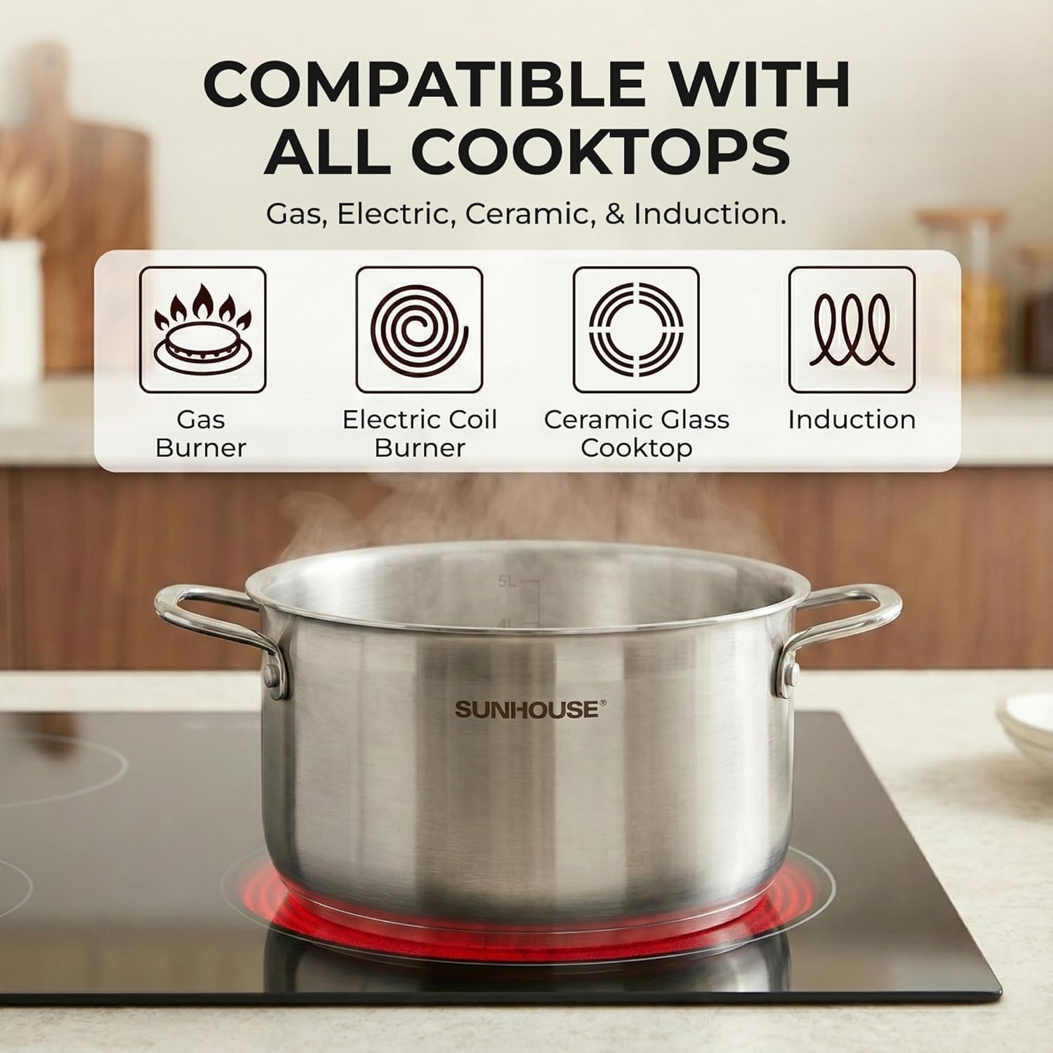 SUNHOUSE 18/8 Stainless Steel Stock Pot - 6 Quart Heavy-Duty Induction Cooking Pot with Visible Lid for Pasta, Soup, Spaghetti - Nonstick Thick-Bottom Deep Stockpot for Canning, Boiling, and Simmering - Image 8