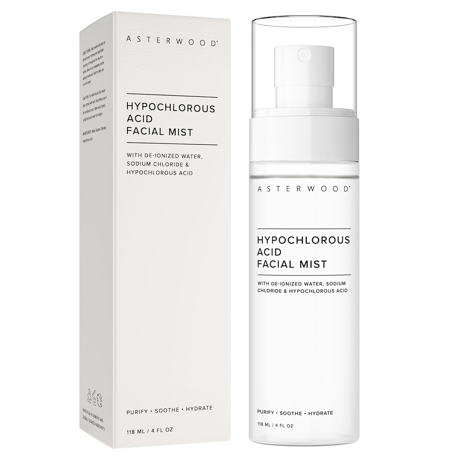 Asterwood Hypochlorous Acid Spray for Face – Targets Acne, Redness, Irritation – Multi-Purpose Skin Repair – Antibacterial, Antimicrobial – After Gym/Post-Workout Facial Mist – 4 Fl Oz