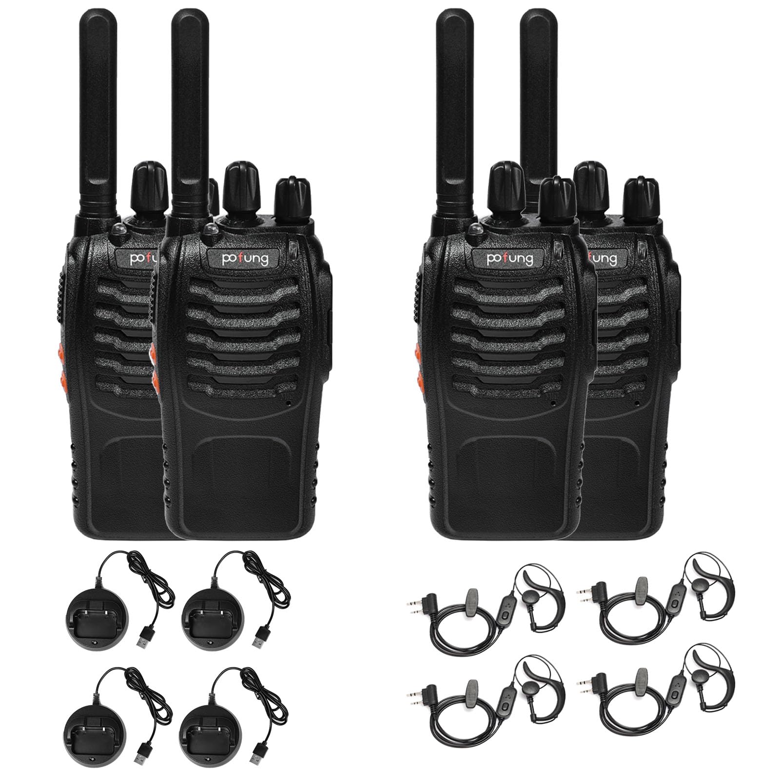 Walkie Talkie PMR446 Sin Licencia Pofung PT88E Walkis Profesional 4 Piezas | 16 Canales Radio Comunicador,1500mAh Walkie Talkie Largo Alcance USB Recargable Radio Portátil,para Adultos Senderismo