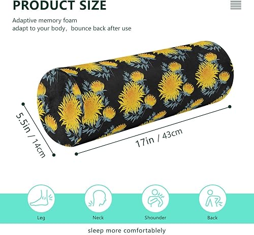 Miniatura 3 de Fall Yellow Flower Woodland Queen Size Bolster Pillow Neck Roll Pillow Form Round Pillows Decorative Pillow Cylinder Shape Bolster Cover