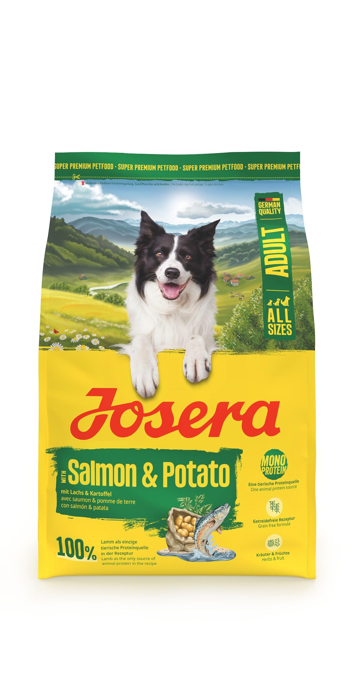 Josera Adult Salmon & Potato grain-free complete food | Adult & Senior dogs | Single animal protein | Gluten free | Herbs & fruit | Skin & Coat | 3kg