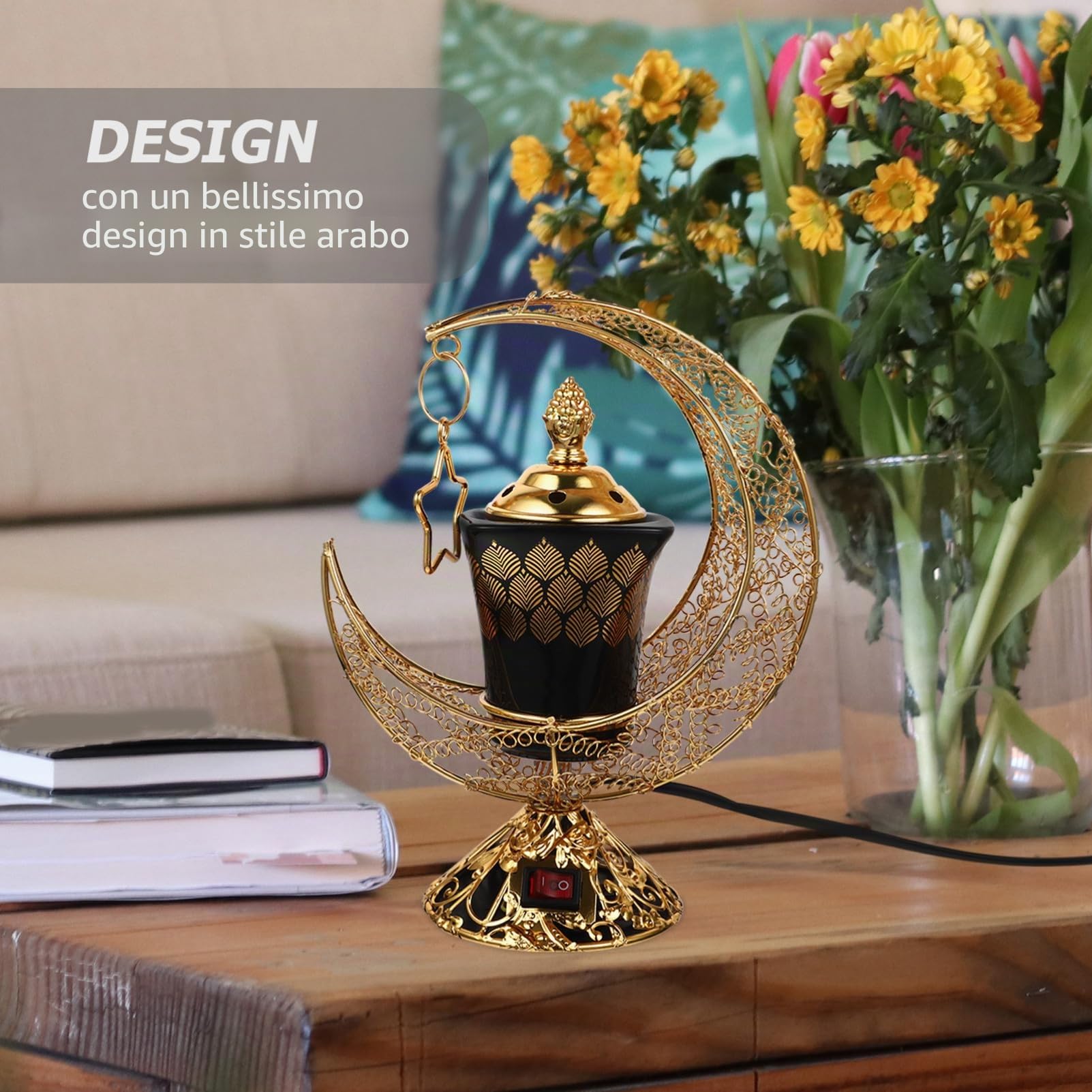INOOMP Bruciatore di Incenso Plug-in in Ceramica Arabo Porta Bakhoor Elettrico per Ornamento in Metallo Sicuro e Comodo per Casa Ufficio Sala Yoga