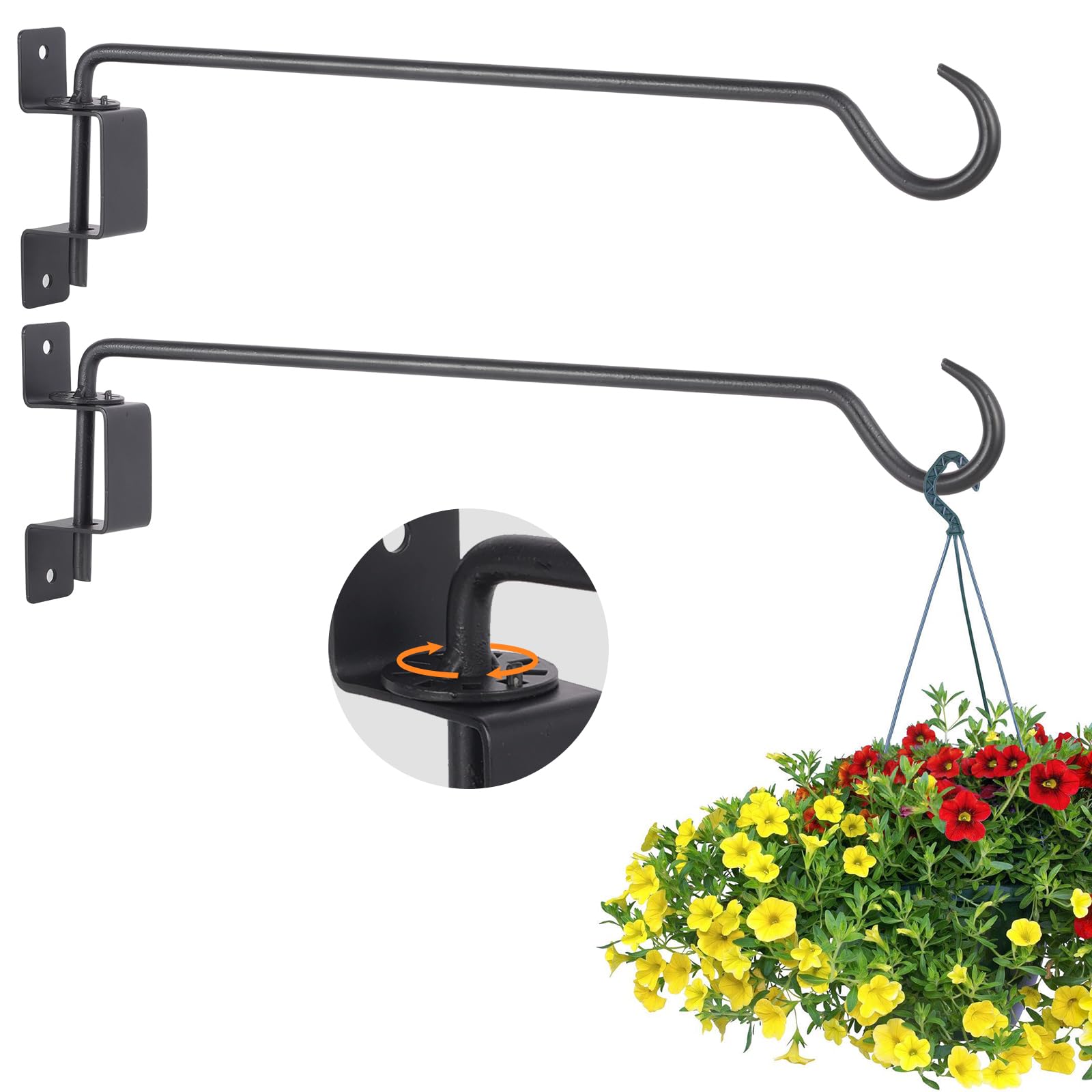 swivel plant hangers outdoor heavy duty - black iron plant hanging hook bracket for flowers baskets pots bird feeder lanterns wind chimes 12 inch 2 pack