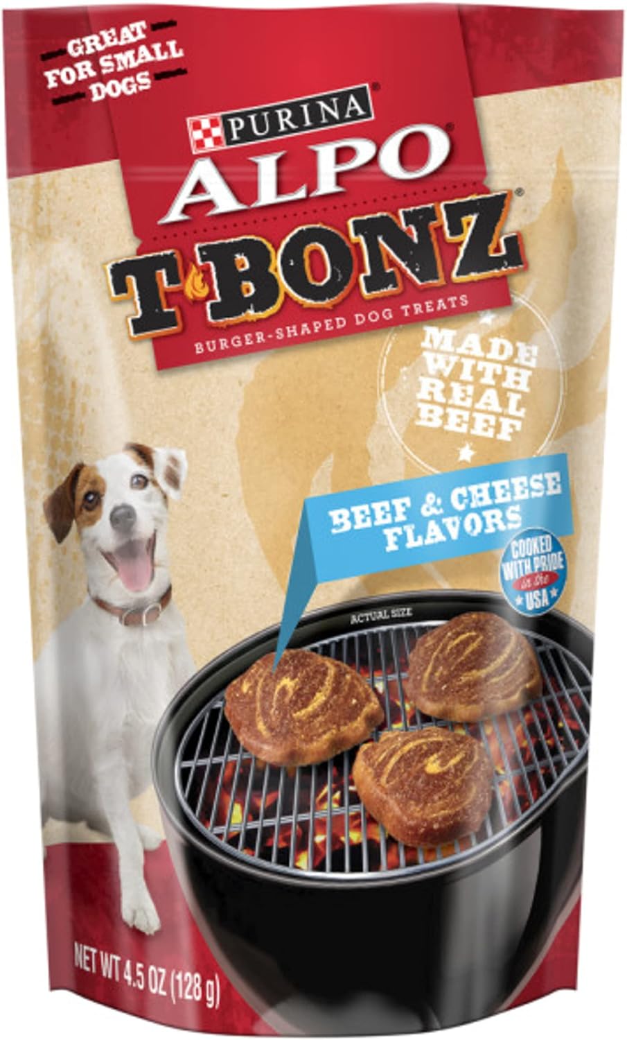 Purina ALPO Made in USA Facilities Dog Treats, Tbonz Beef & Cheese Flavors - (5) 4.5 oz. Pouches