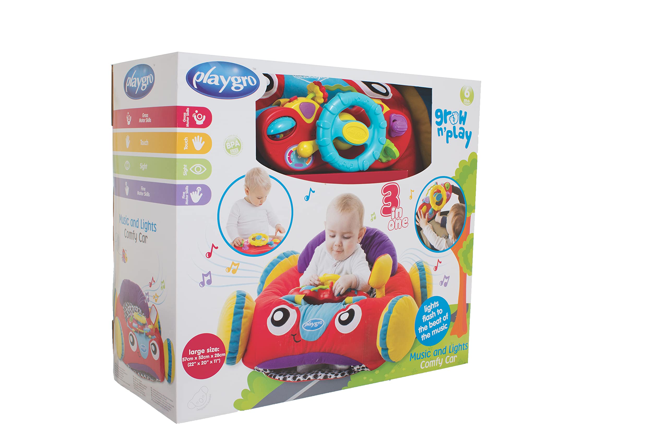 Playgro Auto di Peluche con Musica ed Effetti di Luce, in una Confezione Sostenibile che Può Essere Spedita