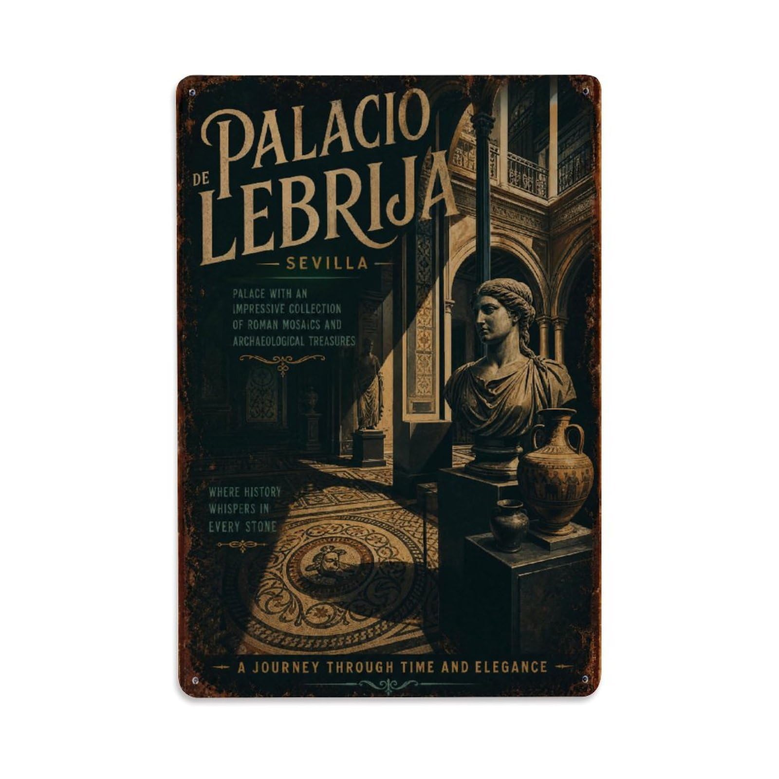 Huiyhb 8X12inch(20X30cm) Vintage Travel Palacio Lebrija Seville Roman Mosaics Metal Tin Sign