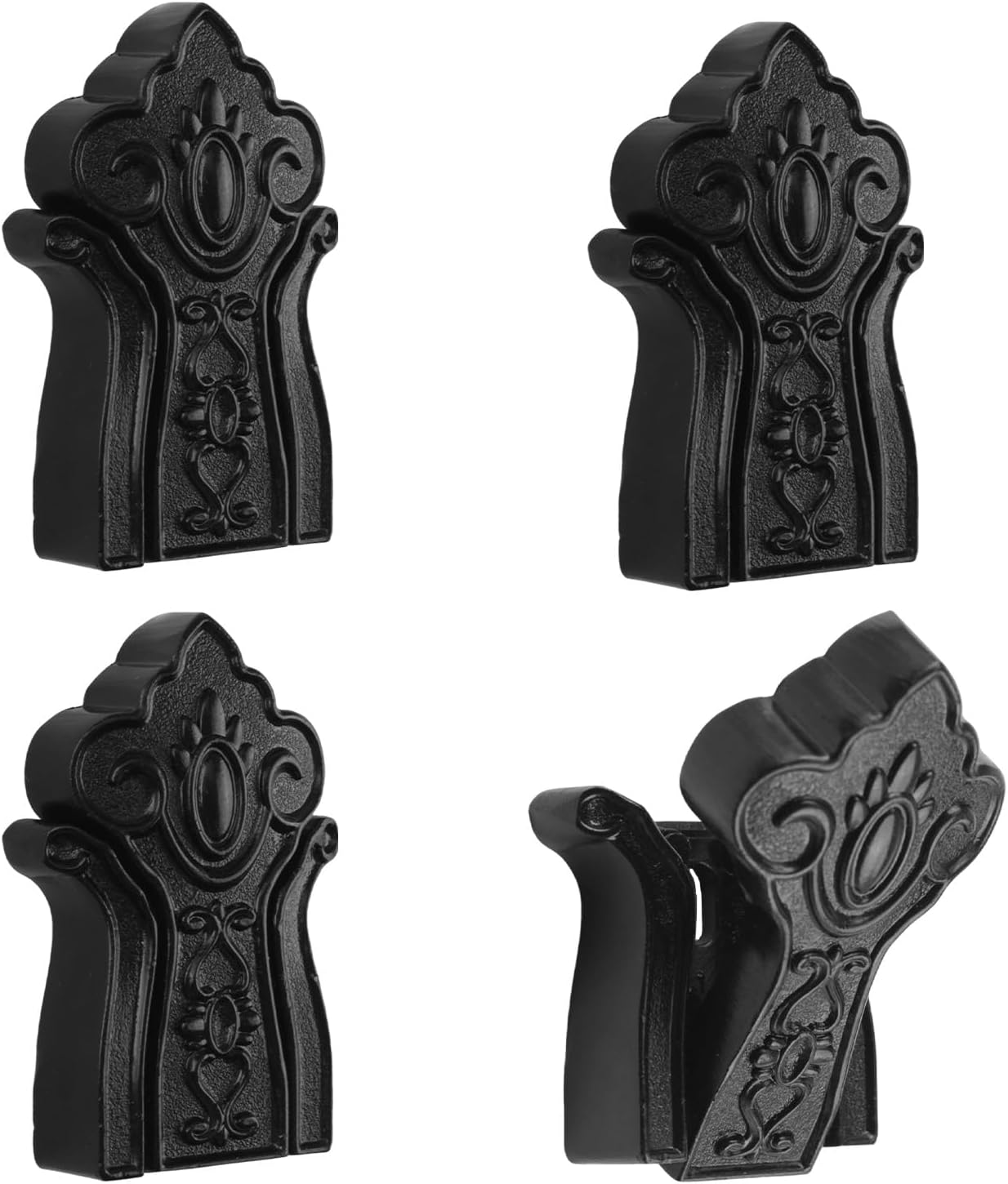 MOROBOR 4pcs Carved Folding Wall Hooks, Non-Slip Heavy Duty Decorative Foldable Coat Hooks Space Aluminum Wall Invisible Hanger for Hanging Coat Bags Backpack Towel(Black)
