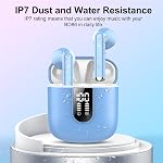 Wireless Earbuds, Bluetooth 5.3 Headphones HiFi Stereo, Mini in-Ear Bluetooth Earbuds, Wireless Earphones with 4 ENC Noise Cancelling Mic, IP7 Waterproof, LED Display, Touch Control Ear Buds, Blue