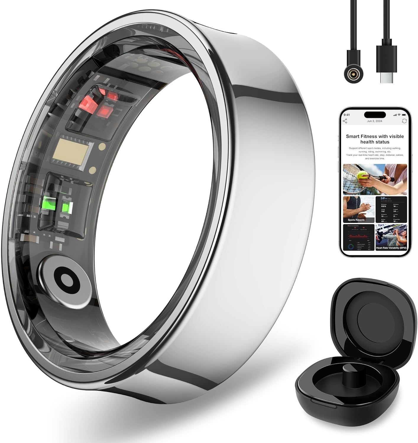 Smart Ring for Men Women, Health & Fitness Tracker with Heart Rate, Sleep Monitor, Step Counter, IP68 Waterproof, Silver #8 Smart Ring for Men Women, Health & Fitness Tracker with Heart Rate, Sleep Monitor, Step Counter, IP68 Waterproof, Silver #8