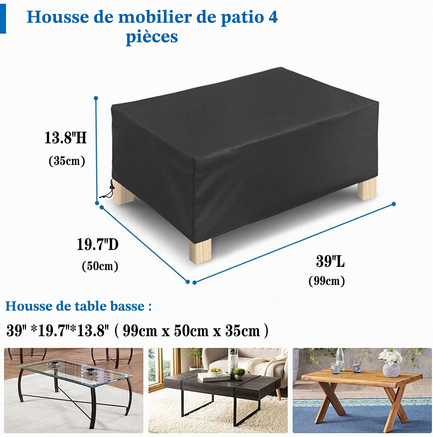 Housse pour meubles de jardin 4 pièces, Housses de jardin d'extérieur, Housse de table de jardin améliorée en tissu Oxford 420D résistant avec 2 boucles coupe-vent pour ensemble de meubles de jardin