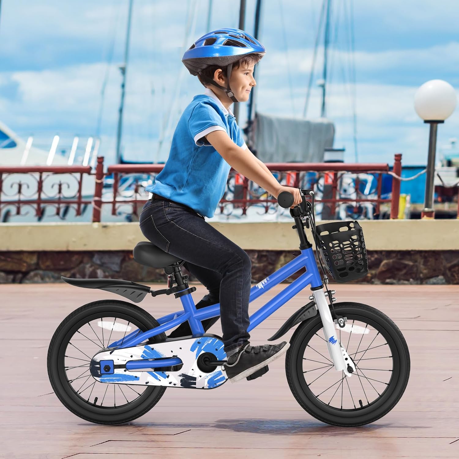 HONEY JOY Kids Bike, 12 14 16 18 20 Inch Toddler Bikes w/Training Wheels & Handbrake, Steel Frame, Fully Enclosed Chain, Adjustable Handlebar & Seat, Kids Bicycle w/Basket, Girls Boys Bike 3-8