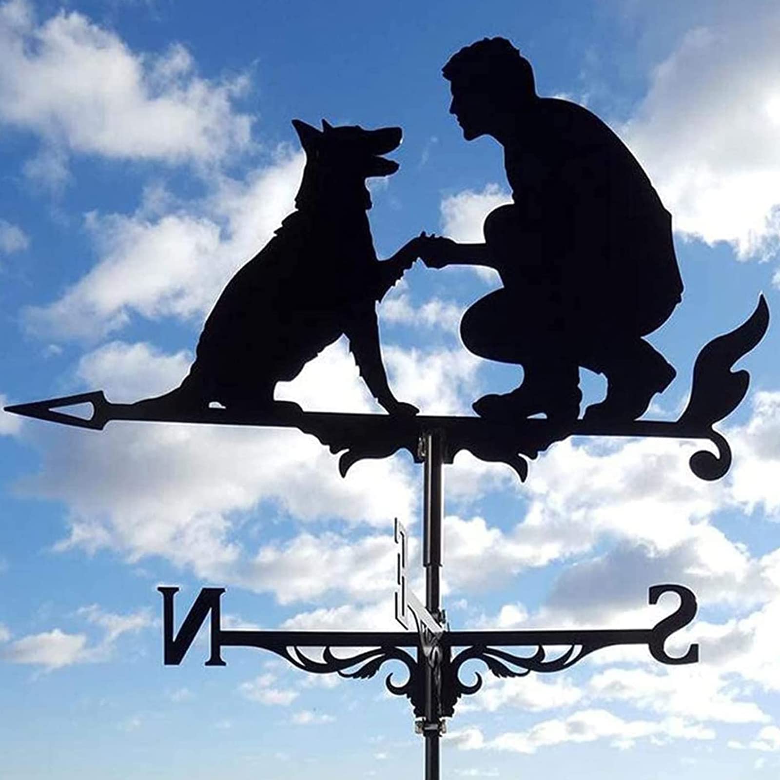 Weathervane wiatrowskaz ogrodowy człowiek i pies wiatrowskaz z drążkiem dachowym kierunek wiatru zewnętrzny metalowy wspornik wiatrowskaz ogrodowy dekoracyjny wiatrowskaz