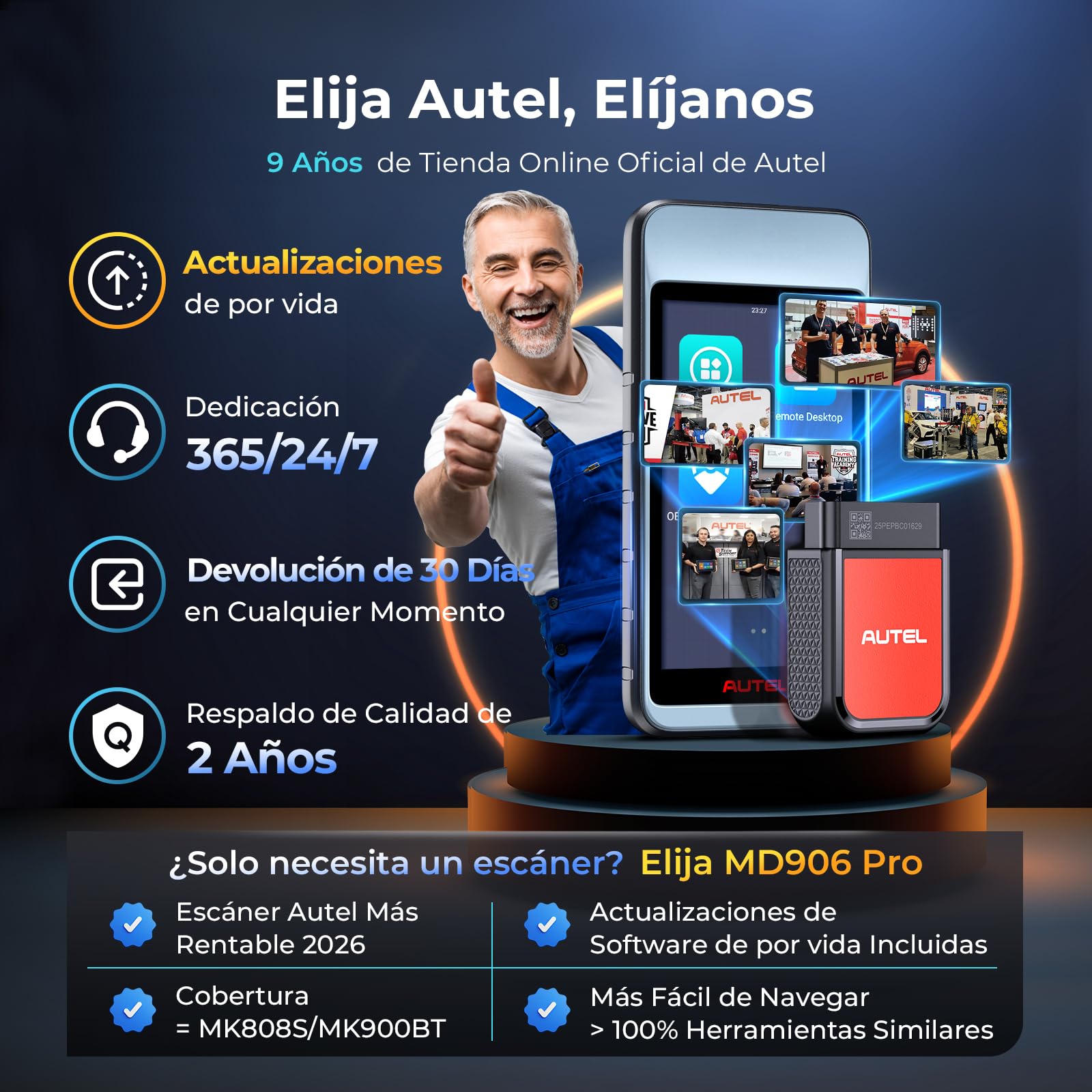 Autel MaxiDiag MD906PRO Diagnosis Coche Multimarca: 2025 Bluetooth Ver. de MaxiCOM MK808S MX808S, Sucesor de MD808PRO MD806 OBD2 Maquina Diagnosis, FCA SGW CAN FD,11 Servicio, Sin Cargo de Suscripción