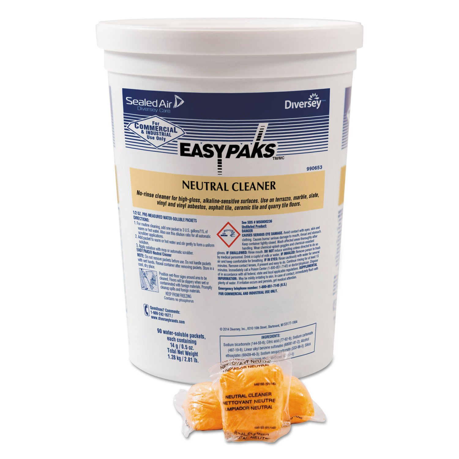 Easy Paks 990653 Neutral Cleaner .5oz Packet 90/Tub 2 Tubs/Carton