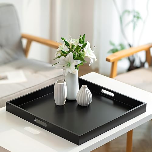 Miniatura 2 de Hanobe - Bandeja Otomana para Sala de Estar: Moderna Bandeja de Servir Extra Grande Negra Decorativa con Asas de Recorte para Mesa de Café,