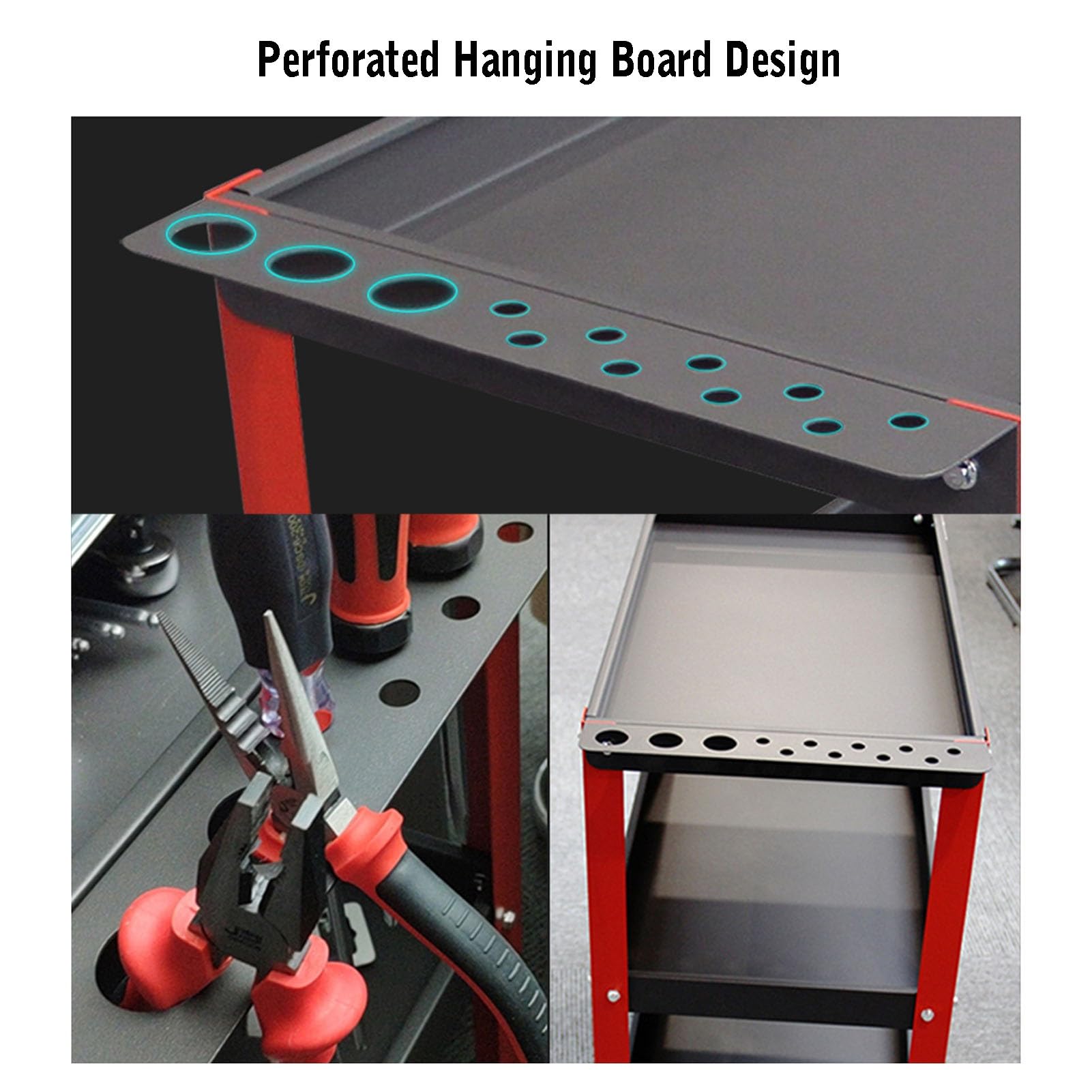 Carrello Portautensili Con Ruote, Organizer For Utensili In Metallo Resistente A 3 Ripiani Con Cassetti For Magazzino, Garage E Officina