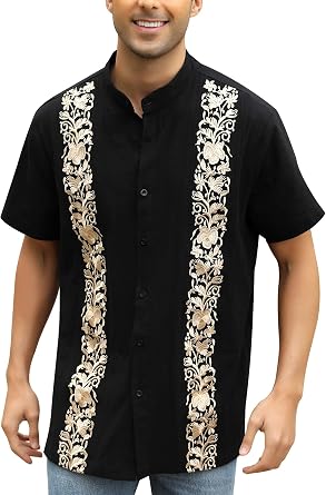 Mexican Shirts for Men Authentic Guayabera Embroidered Dress Up Fiesta Traditional Style Cinco De Mayo Button Up Shirt