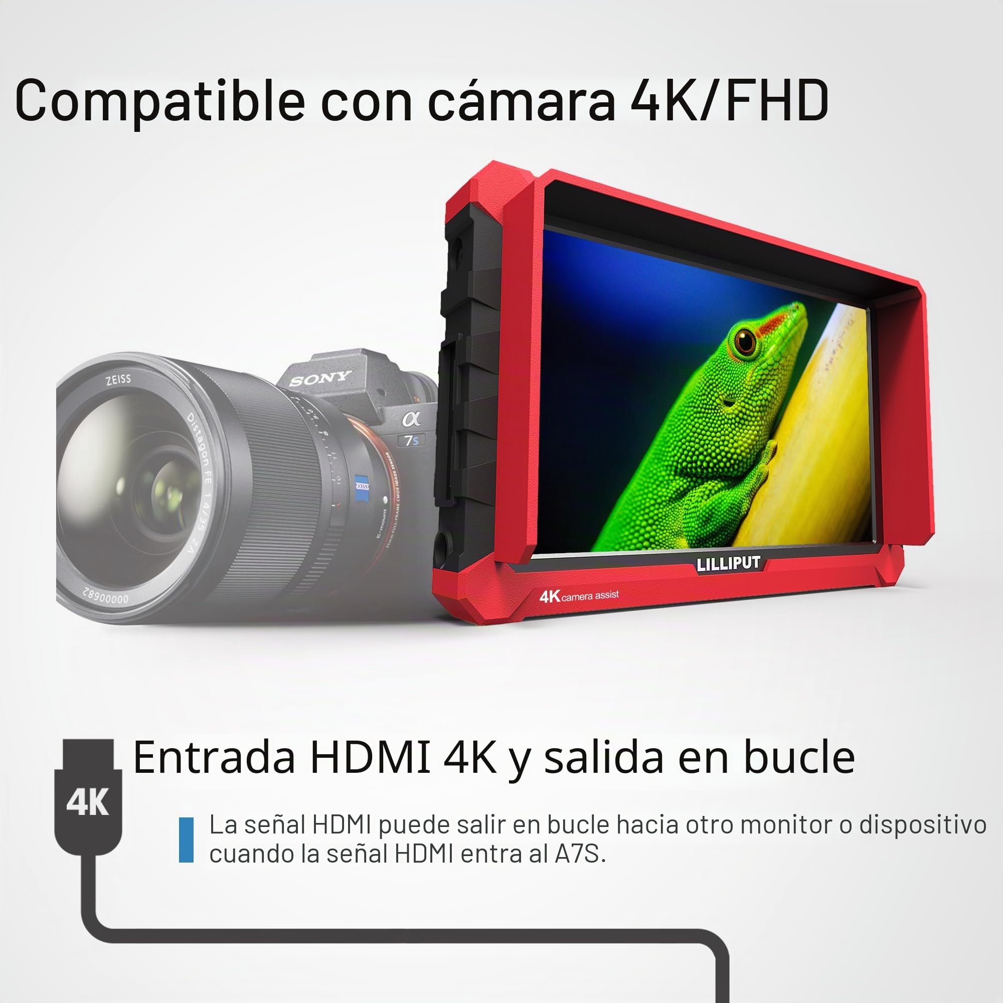 LILLIPUT A7S 7 pulgadas 1920 x 1200 FHD IPS on caméra moniteur, DSLR Moniteur de Champ de caméra 4K24 HDMI 1.4 Entrada y Loopout/ 3G-SDI On Cámara Field Monitor