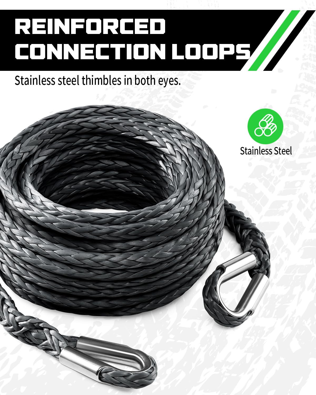 DAYDOOR Seilverlängerung, 1,9 cm x 15,2 m, synthetisches Seil, 12 kg Seilwinde für Geländewagen, ATV, UTV, SUV, Jeep (grau)