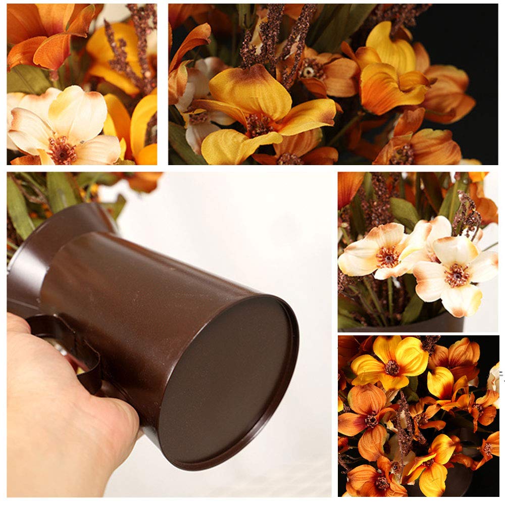 Artificial Autumn Flowers In Bucket - Silk Fall Bouquet For Thanksgiving & Home Decor