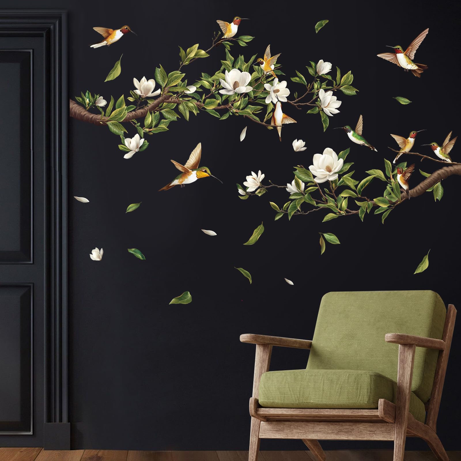 SHUCHING Muurstickers met boomtak, decoratief, witte magnolia, vinyl, muursticker voor woonkamer, slaapkamer, kamer