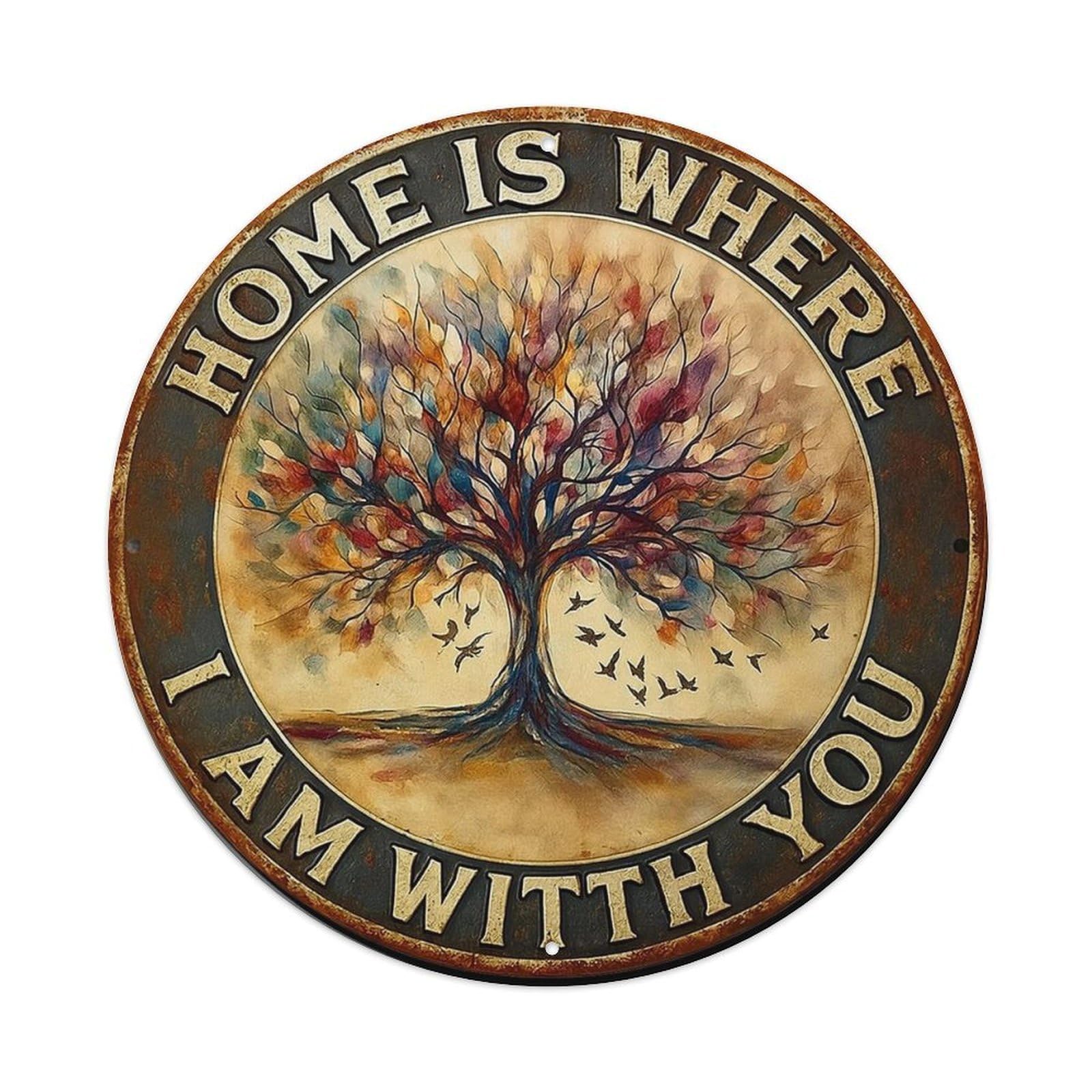 Home Is Where I Am With You Vintage Round Tin Sign Retro Metal Wall Decor Metal Poster, Home Bar Garage Cafe Wall Art Decoration 8x8Inches