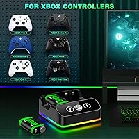 Vista 7 de DINOSTRIKE Paquete de 2 baterías de controlador de 6200 mWh, recargables compatibles con Xbox One, estación de carga RGB, cable USB C extendido