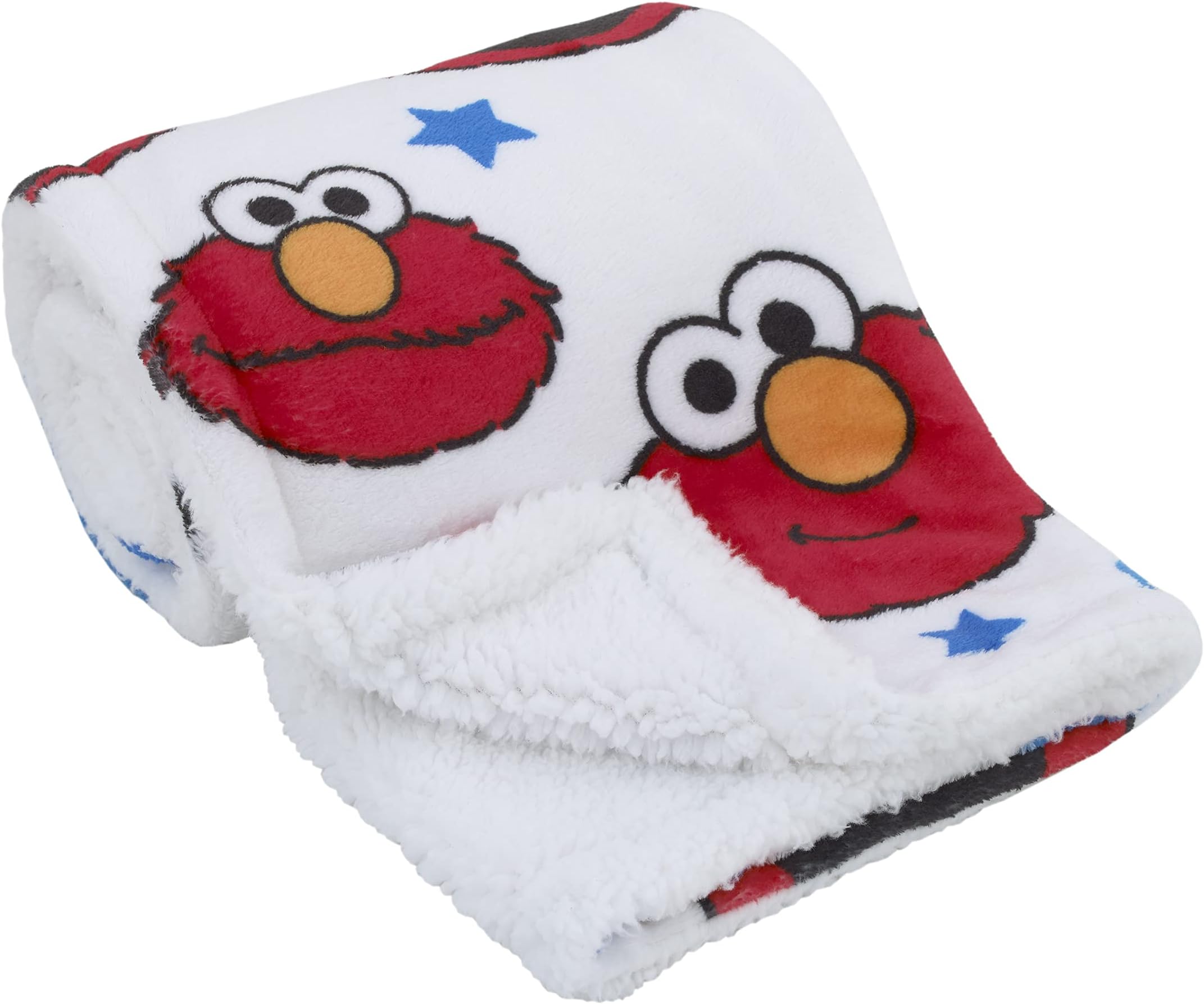 Sesame Street Elmo, Red, Blue, Yellow, Green, & White with Stars Super Soft Baby Blanket, Red, Blue, White,
