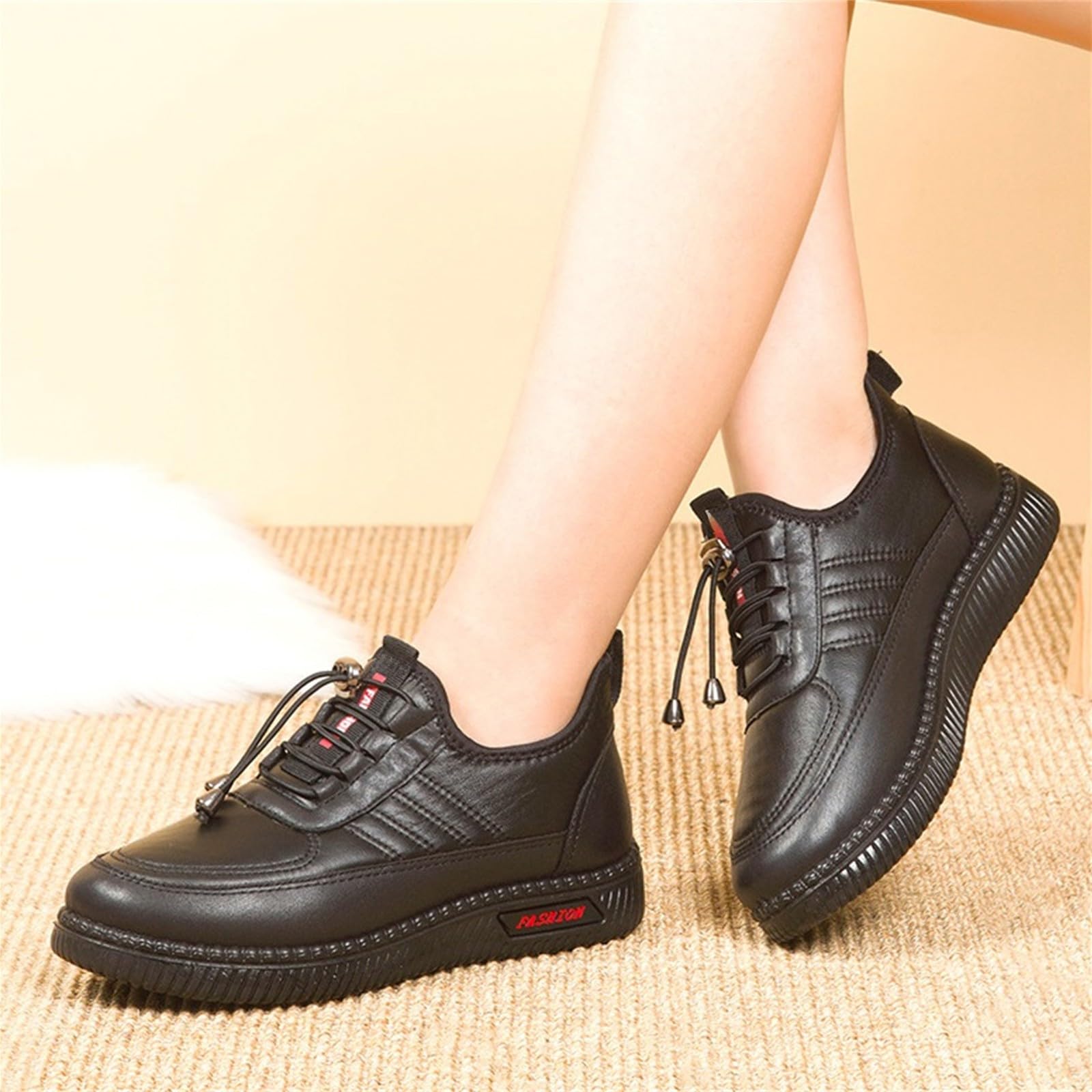 Chaussures d'hiver pour femme - Doublées - En cuir - Antidérapantes - Chaussures de randonnée - Chaussures basses - Bottes d'hiver - Bottes chaudes - Bottes de travail