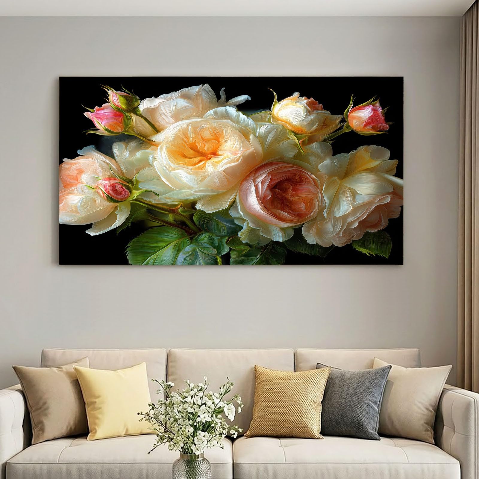 Drewniana rama na płótnie, sztuka ścienna, 140 x 70 cm, styl obrazu olejnego, grafika, obraz ścienny, czarna kwiatowa róża, roślina, obrazy na płótnie, do salonu, sypialni i przedpokoju
