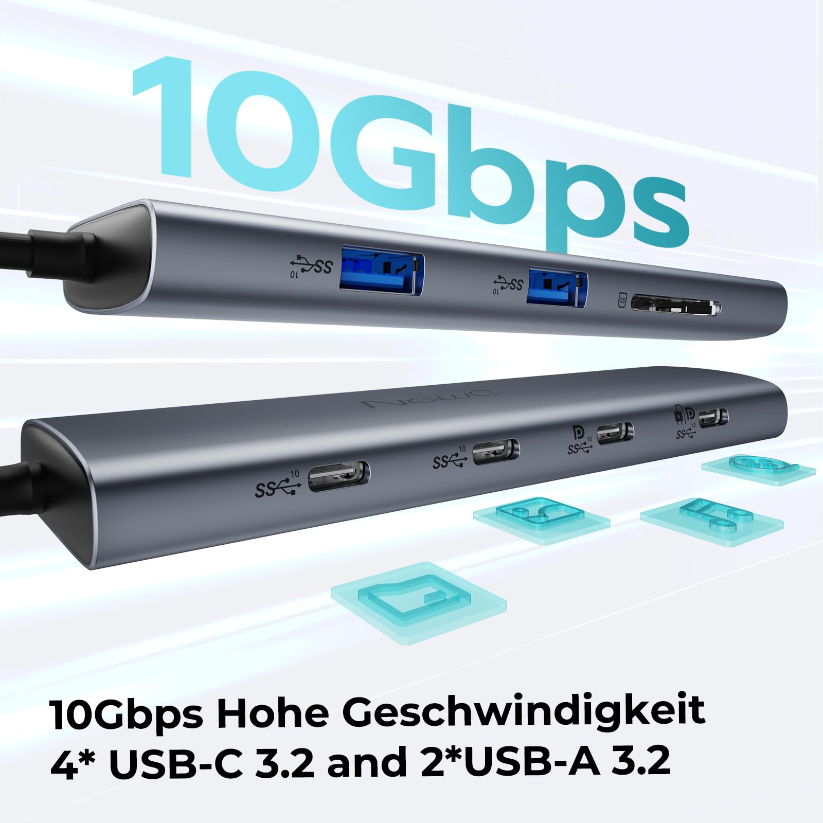 USB C Video Hub mit Dual/Triple Monitor Support, 4K@30-60Hz HDMI, 100W PD, 6X USB 10 Gbit/s, SD4.0, Typ-C Dockingstation für Windows/Chrome OS, mit USBC-Videokabel