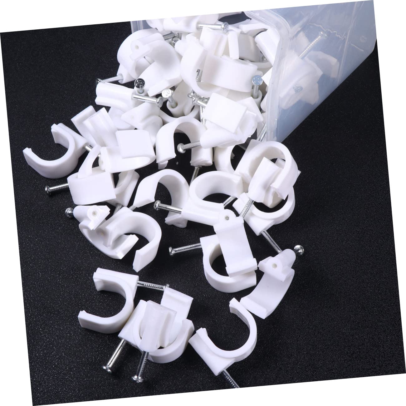 NUOBESTY Lot de 100 Clips de Câble en Pvc Blanc, Clous en Acier, Fixation Murale pour Tubes Cuivre, Installation Facile pour Câblage Intérieur