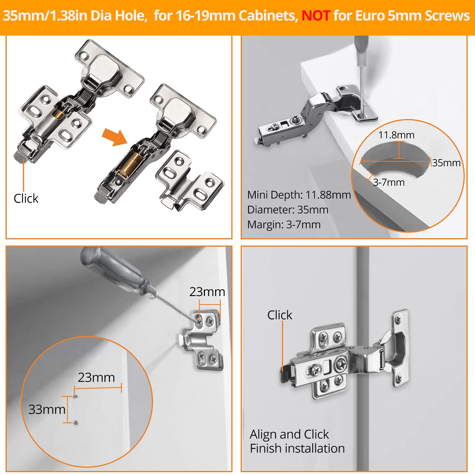 Neoteck 20PCS Inset Soft Close Kitchen Door Hinge Hydraulic