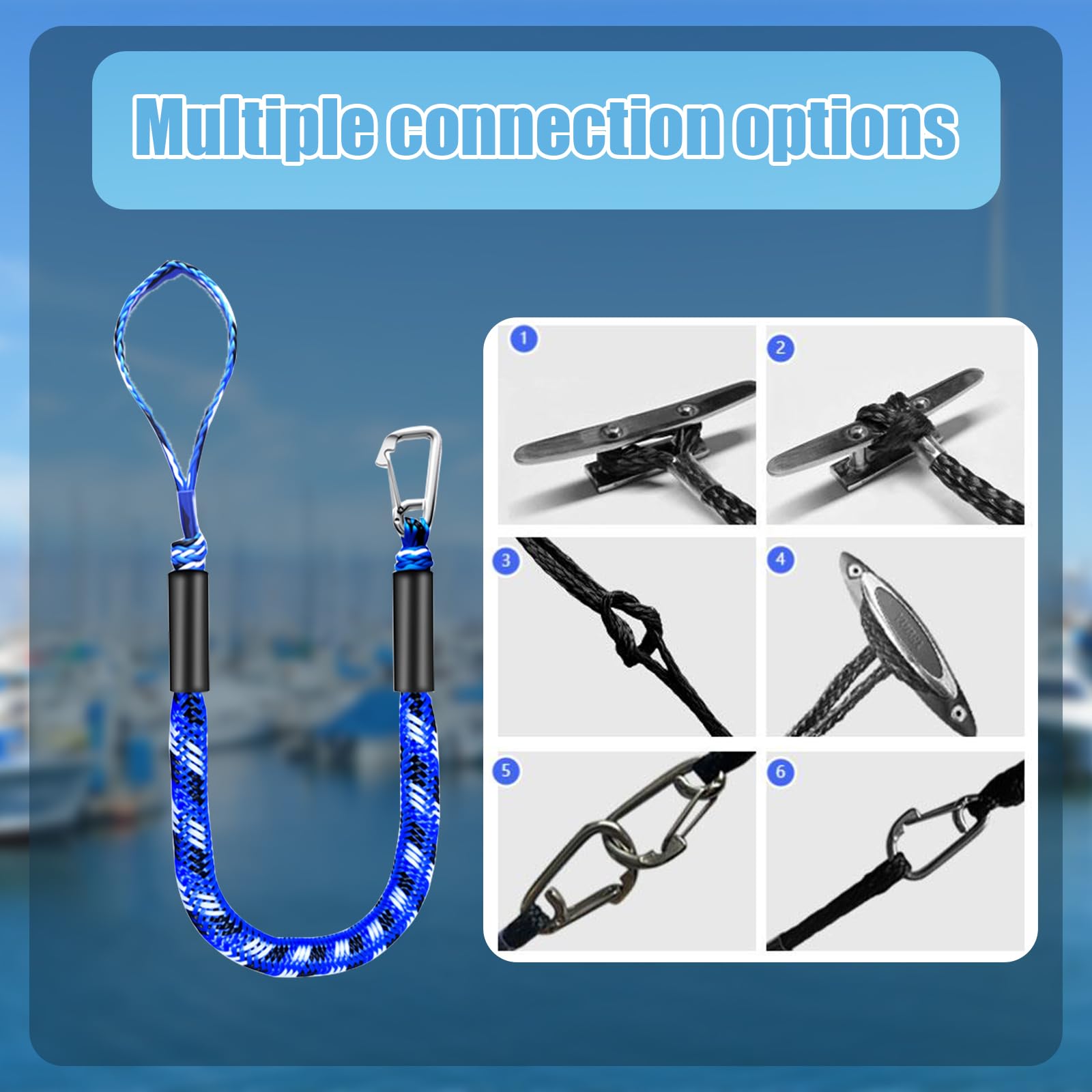 Lot De 2 Corde Amarrage Bateau Elastique, Cordon Securite Bateau Corde Élastique Cordage D'amarrage Cordon Elastique amarre pour Motomarines, Jet Ski, Ponton, Canoë, Moteur
